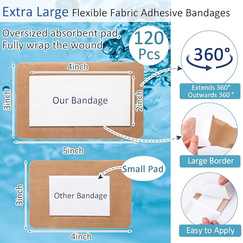 Geiserailie 120 Pack Extra Large Adhesive Bandages Latex-Free, Individually Wrapped