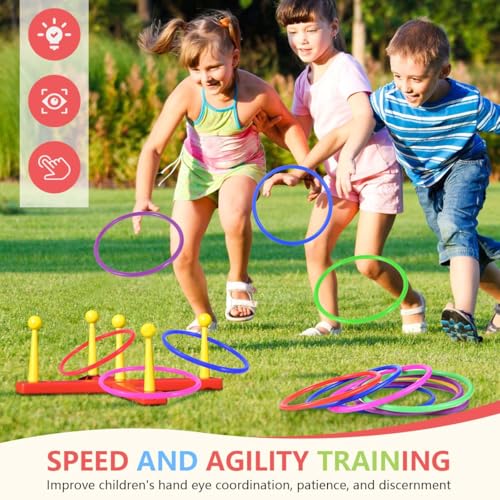 OBTANIM 24Pcs Ring Toss Game 7 Inch Toss Rings, 6 Colors, Outdoor/Indoor Classic Toy for Kids