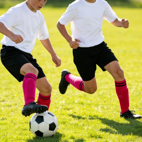 Kids Soccer Shin Guards Set with Socks - Rose Red, Ages 5-10
