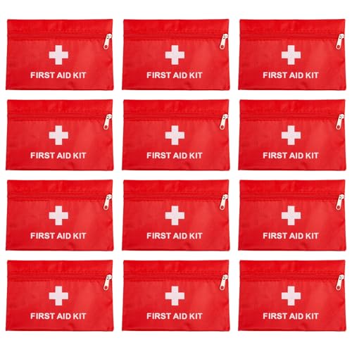 HNYG Red 12 Pack Mini First Aid Pouches Waterproof Emergency Travel Bags 4.3 x 6.3 inches