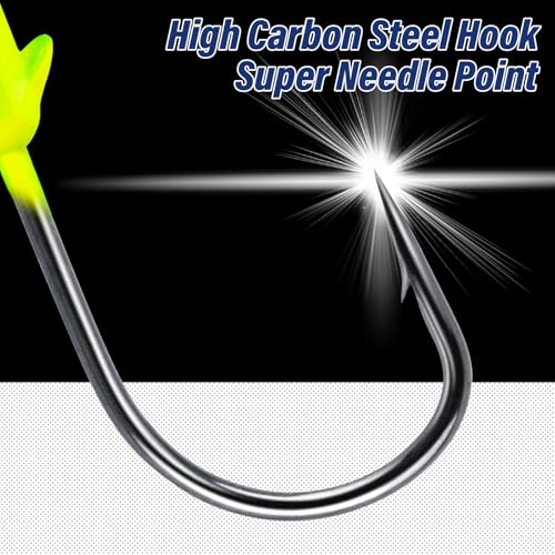 10-Pack Round Fishing Jig Heads - Green 1/8oz - High Carbon Steel Hooks