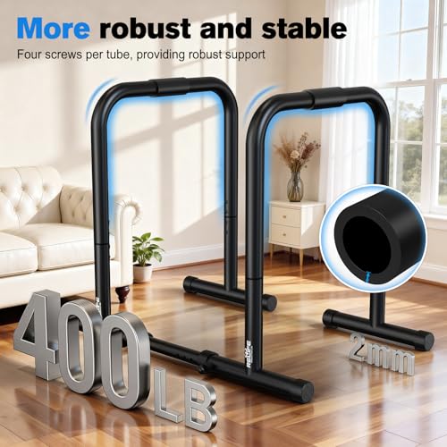 Heavy Duty Dip Bars for Home Gym - Adjustable Height, Black