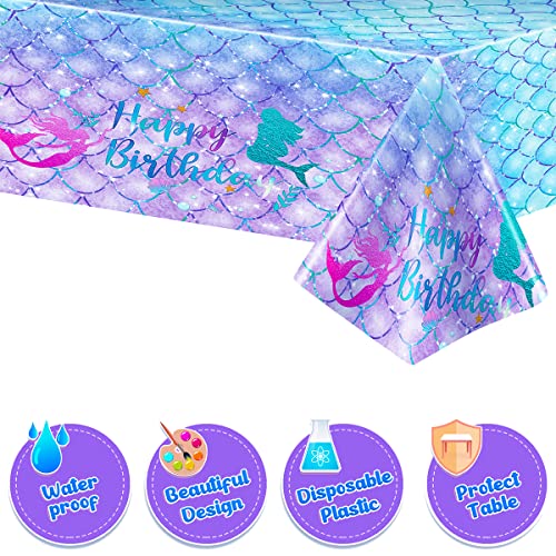 Mermaid Birthday Tablecloth - 54 x 108 Inch Waterproof Party Table Cover