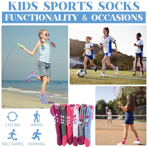 6 Pairs Kids Athletic Crew Socks - Mix Color