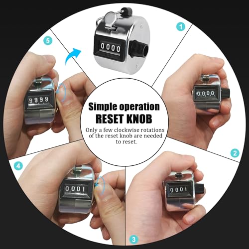 4-Digit Metal Hand Tally Counter - Mechanical Clicker with Lanyards (Silver)