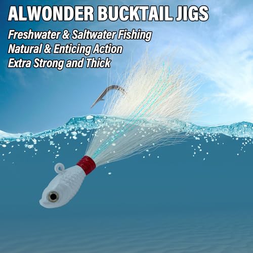 Alwonder 5-Pack White 1/4oz Bucktail Jigs Saltwater & Freshwater Fishing Lures