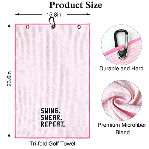 Pink Golf Towel with Carabiner - Microfiber Swing Repeat Tee Accessory
