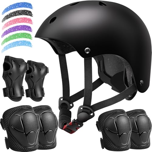 Kids Bike Helmet Set with Knee and Elbow Pads - Black, Ages 2-8