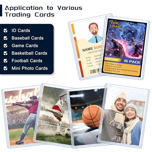 Hard Plastic Card Top Loaders - 3x4 Inch Trading Card Sleeves - 15 Pack
