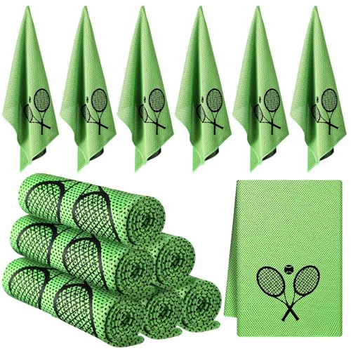 Tennis Cooling Towels Bulk - Microfiber Sports Towels for Hot Weather, 12-Pack 32x12 Inches - Tennis Theme