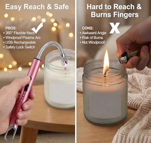 Electric Candle Lighter, USB Rechargeable Arc Lighter with Flexible Neck - Rose Gold
