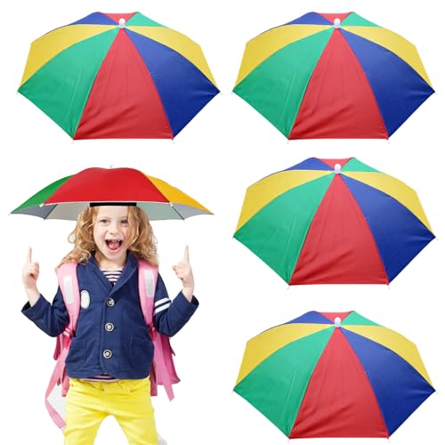 Kids & Adults 4 Pack Hands-Free Rainbow Head Umbrella Hats