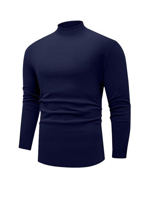 Sailwind Men Mock Neck Cotton Long Sleeve T Shirt Lightweight Base Layer Basic Pullover Navy Blue