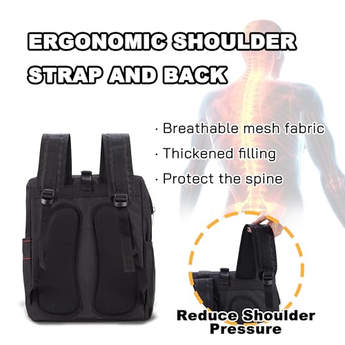 Backpack Tool Bag with Padded Back Support Heavy Duty Tool Kit Carrier Storage Bags for Electrician, Plumber, HVAC, Cable Repairman