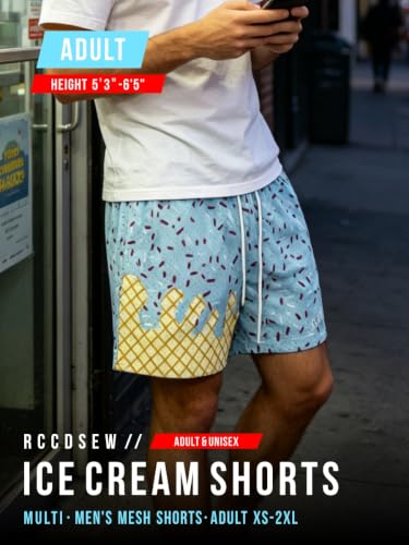 Rccdsew Men’s Ice Cream Mesh Graphic Quick-Dry Gym Shorts, Medium, Blue