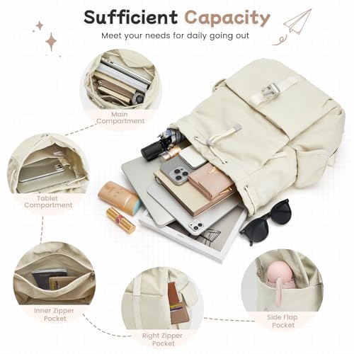 G4Free Small Women's Backpack - Beige Water-Resistant Nylon Daypack for Work & Travel