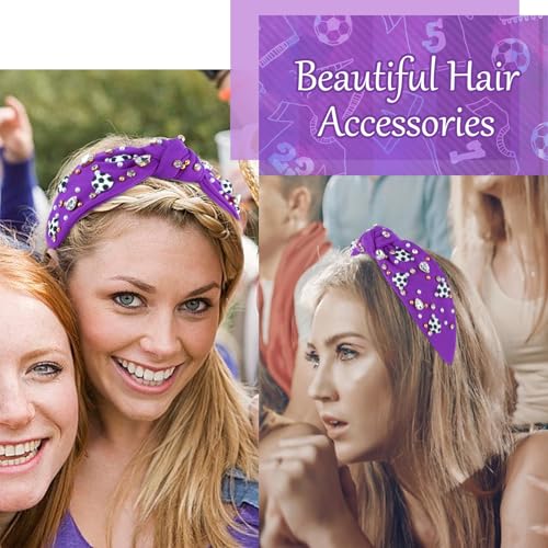 Wide Knotted Soccer Headband for Women - Purple Rhinestone Game Day Accessory