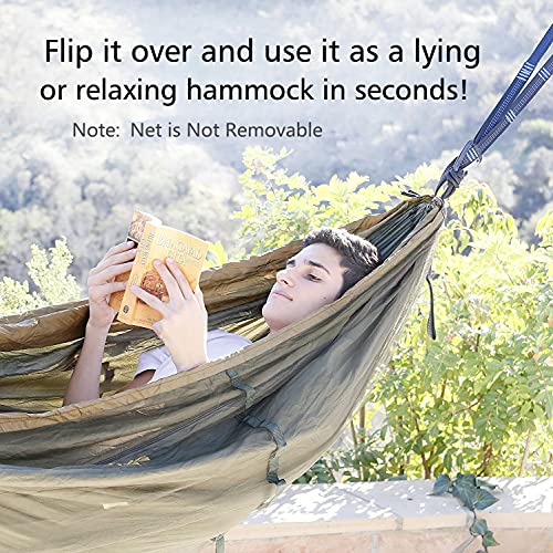 Sunyear Camping Hammock Single/Double with Net, 2 Pack 10ft Straps, 500 lb Capacity, 55x106 / 78x118