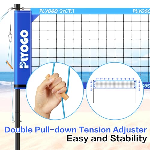 Heavy Duty Volleyball Net Set - 32FT Height Adjustable, Blue