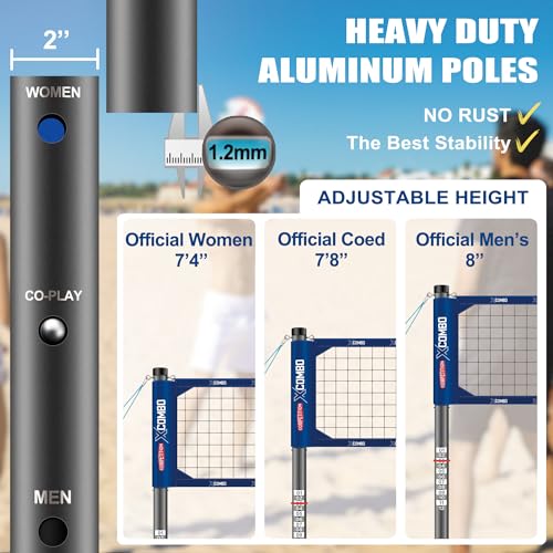 Regulation Volleyball Net Set - Heavy Duty Portable - Blue