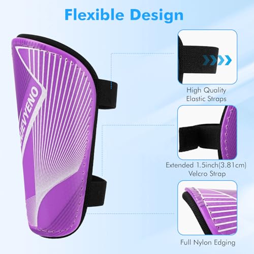 Kids Soccer Shin Guards - Lightweight Protective Pads, Purple Medium