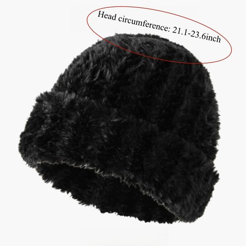 Maiduoduo Womens Winter Beanie Hat Knitted Warm Furry Beanie Skull Cap Winter Hats Slouchy Faux Fur Fuzzy Outdoor (Black)