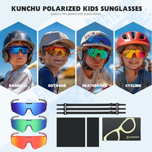 Kids Polarized UV Protection Cycling Sunglasses with Strap - Multiple Colors