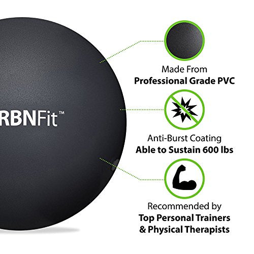 9” Mini Exercise Ball - Black Pilates & Yoga Stability Ball for Core Strength, Balance & Therapy