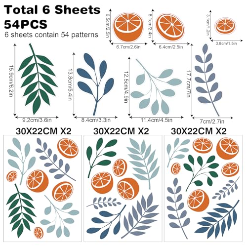 Rustic Orange Leaf Wall Stickers, 54pcs Nature DIY Wall Decals Easy Peel and Stick, Fresh Wall Stickers for Living Room Bedroom Girls Room Nursery, Pastoral Style Home Decor for a Cozy Atmosphere