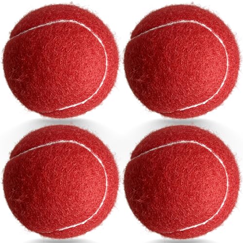 Tennis Balls - 4 Pack Long Lasting Practice Balls for Beginners & Dogs - Red