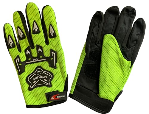 Youth ATV Riding Gloves - Large Size, Lime Green