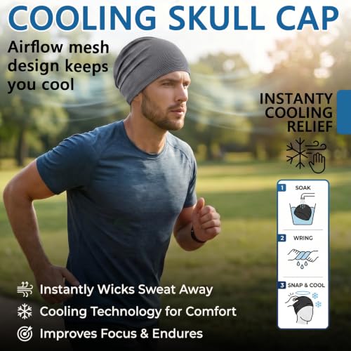 Cooling Skull Cap - 2 Pack Breathable Mesh Running Hat - Black & Dark Gray