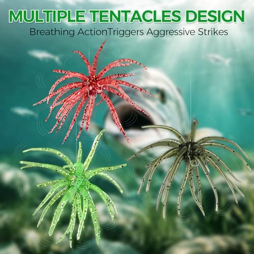 Penicfine 10PC 4.3 Inch Tentacle Fishing Lure Soft Plastic Sea Urchin Bait