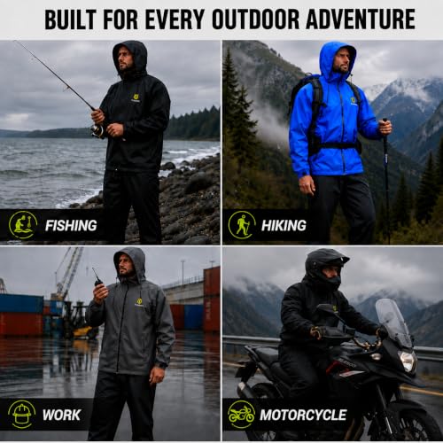 TIDEWE Men's Gray Waterproof Rain Suit - Lightweight 2-Piece Outdoor Gear, Small