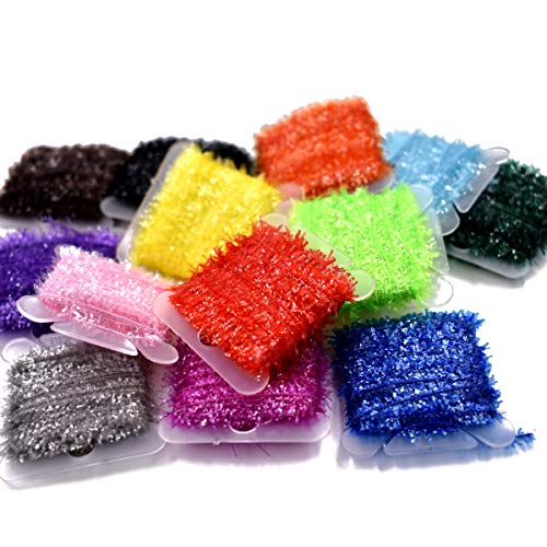 15 Cards Multi Colors Tinsel Chenille Line for Fly Fishing Tying - 75M