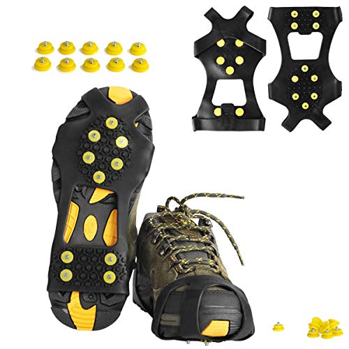 Ice Cleats with 10 Steel Studs for Enhanced Traction - Yellow, Small