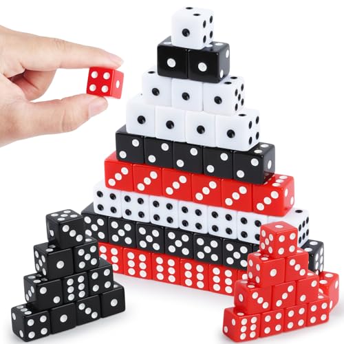50-Piece 16mm Standard Game Dice Set - Black, White, Red Acrylic Square Corner