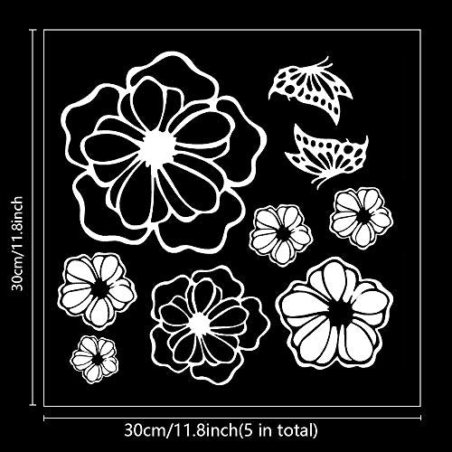 5 Sheets White Flower Wall Stickers, DIY Butterfly Wall Decals Art for Bedroom Sofa Background, Different Sizes and Shapes Stickers, Offices Living Room Classroom Home Decoration (White Flower)