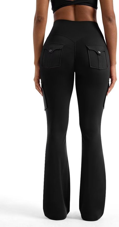 Flamingals Women's High Waisted Flared Leggings - Tummy Control & Scrunch Butt Lift with Pockets