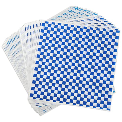 Waxed Deli Paper Sheets - 12x12 Inch, 100 Pcs, Checkered Blue