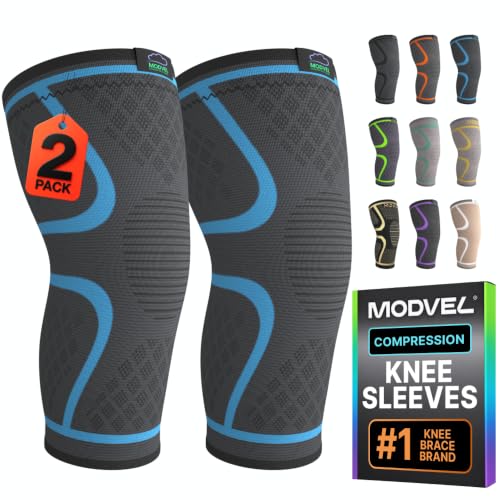 Modvel Medium Blue Knee Support Compression Sleeve 2 Pack for Men & Women