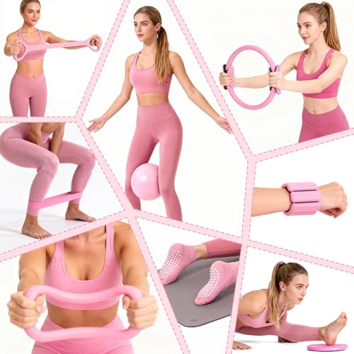 Pilates Equipment Kit for Home Workouts - 18pcs Set - Pink