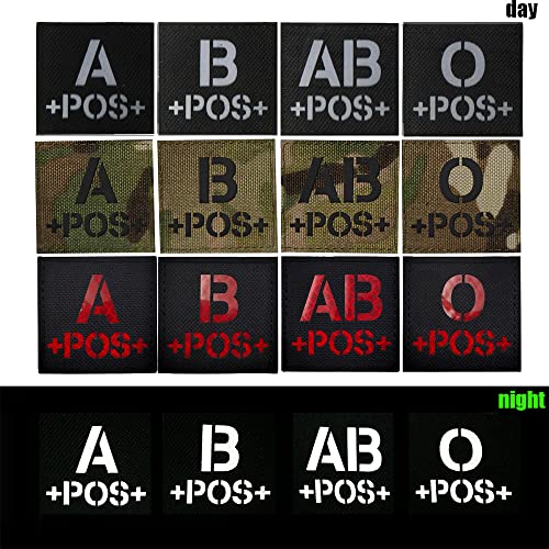 AliPlus O+ Blood Type Patch (2 pcs) Infrared Reflective Hook & Loop Black/White