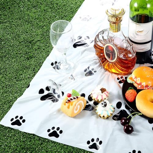 Dog Paw Print Tablecloth Set - 2 Pcs Black, 108 x 54 Inch