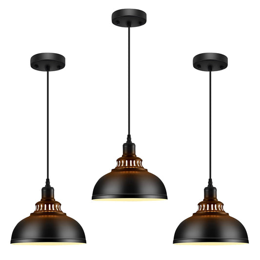 MgLoyht 3PCS Pendant Lights, Farmhouse Pendant Lamp with Metal Shade, Matte Black Industrial Pendant Lighting with E26 Base for Kitchen Island, Dining Room, Living Room, Bedroom, Hallway, 11.38in