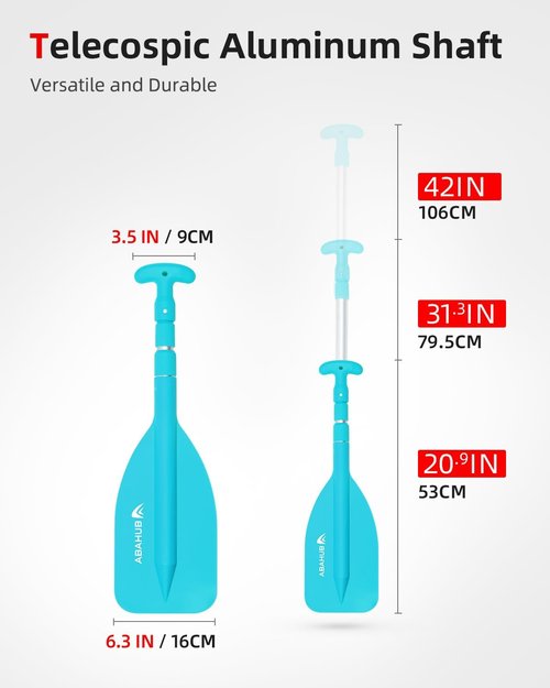 Abahub Premium Telescoping Paddle - 21'' to 42'' Adjustable Aluminium Shaft for Canoeing & Kayaking - Blue