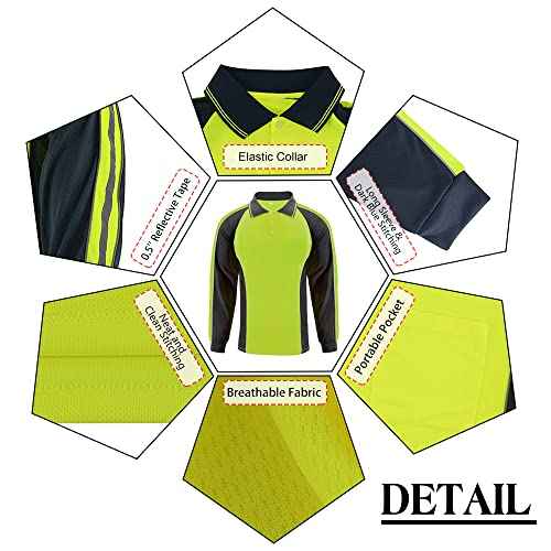 Safety Shirt High Visibility Short Long Sleeve Reflective Polo Shirts, Work T Shirts for Men Construction