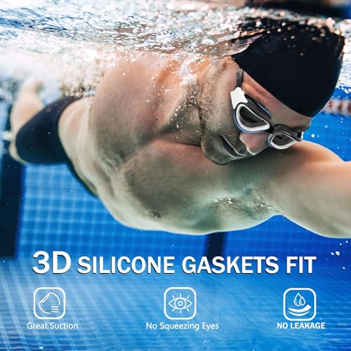 Fulllove 2 Pack Swim Goggles for Men Women Mirror Gold & White, Long-lasting Waterproof Swimming Mask