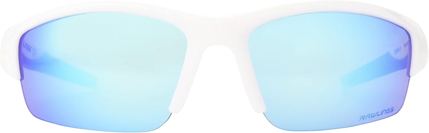 Rawlings Youth Baseball Sunglasses - Shiny White Swing and a Hit Blade, 64mm Size