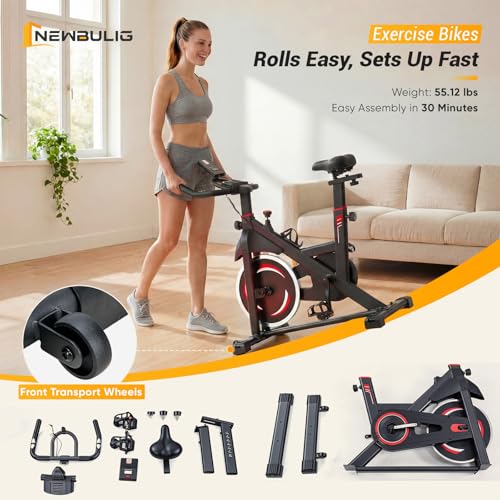 Exercise Bike with App, Adjustable Resistance & Height - Black Red